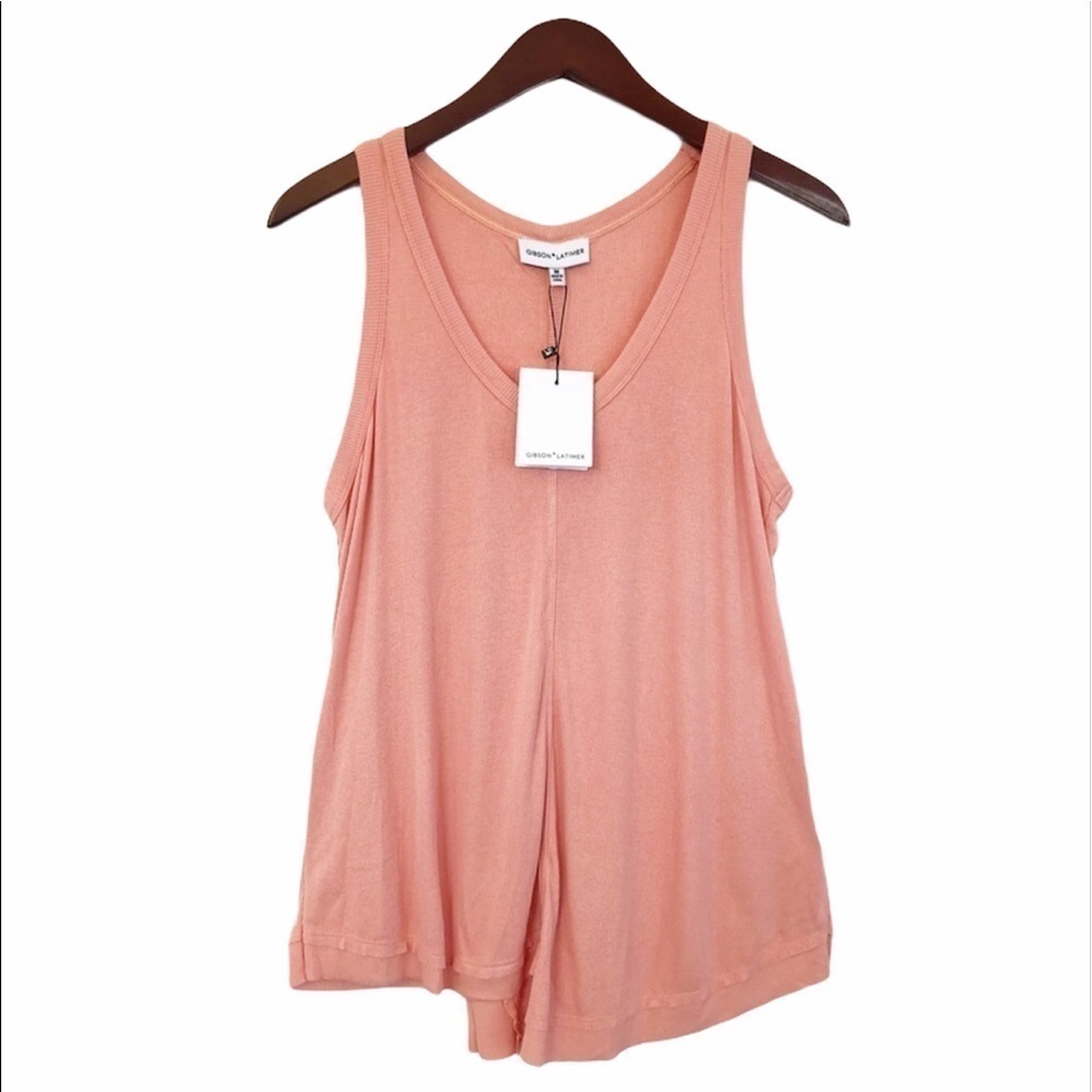 GIBSON LATIMER NWT Hi Low Ribbed Knit  Sleeveless Top in Peach Size Medium